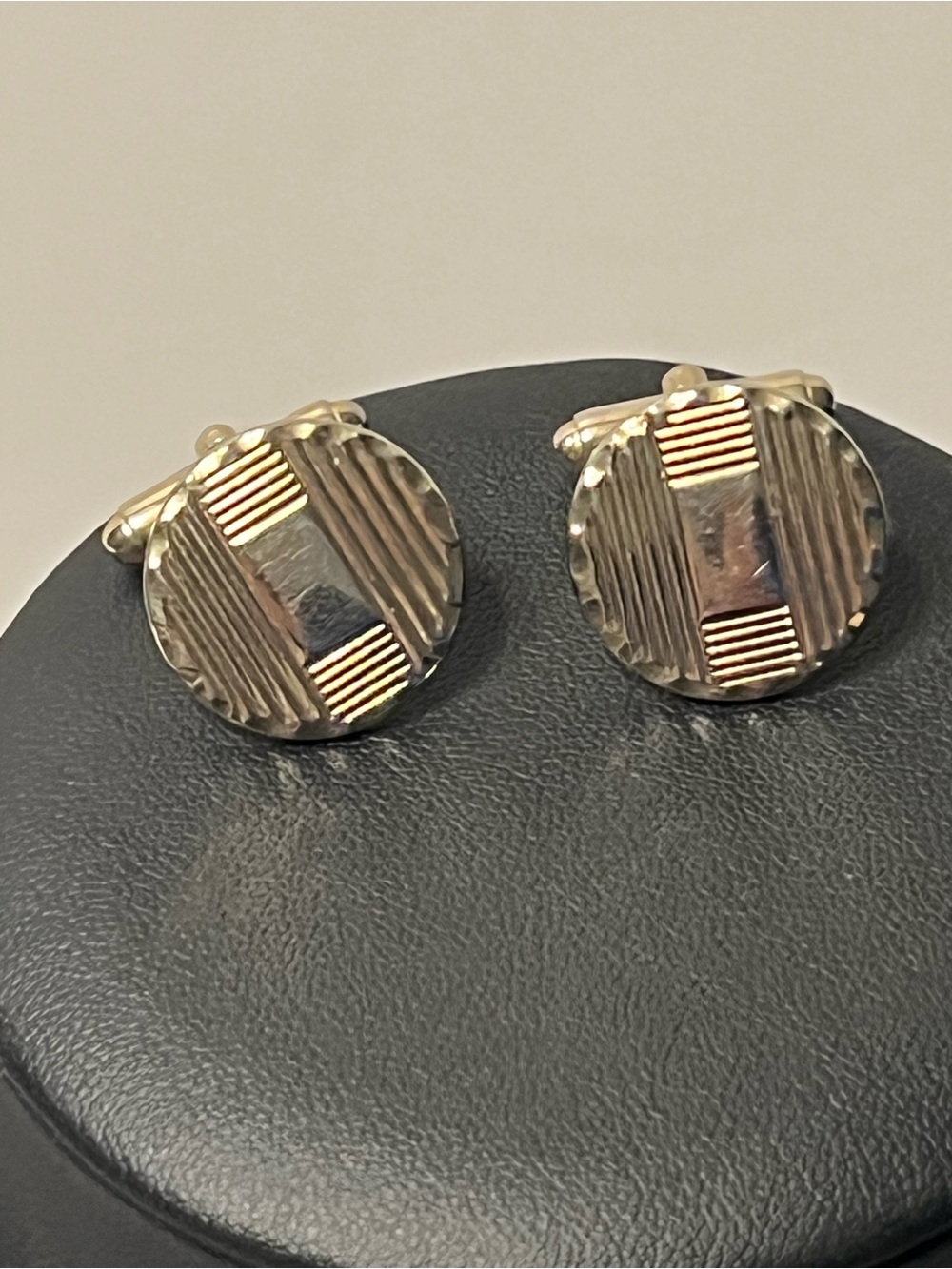 Classic Gold-Tone Round Cufflinks - Two-Tone Textured Design